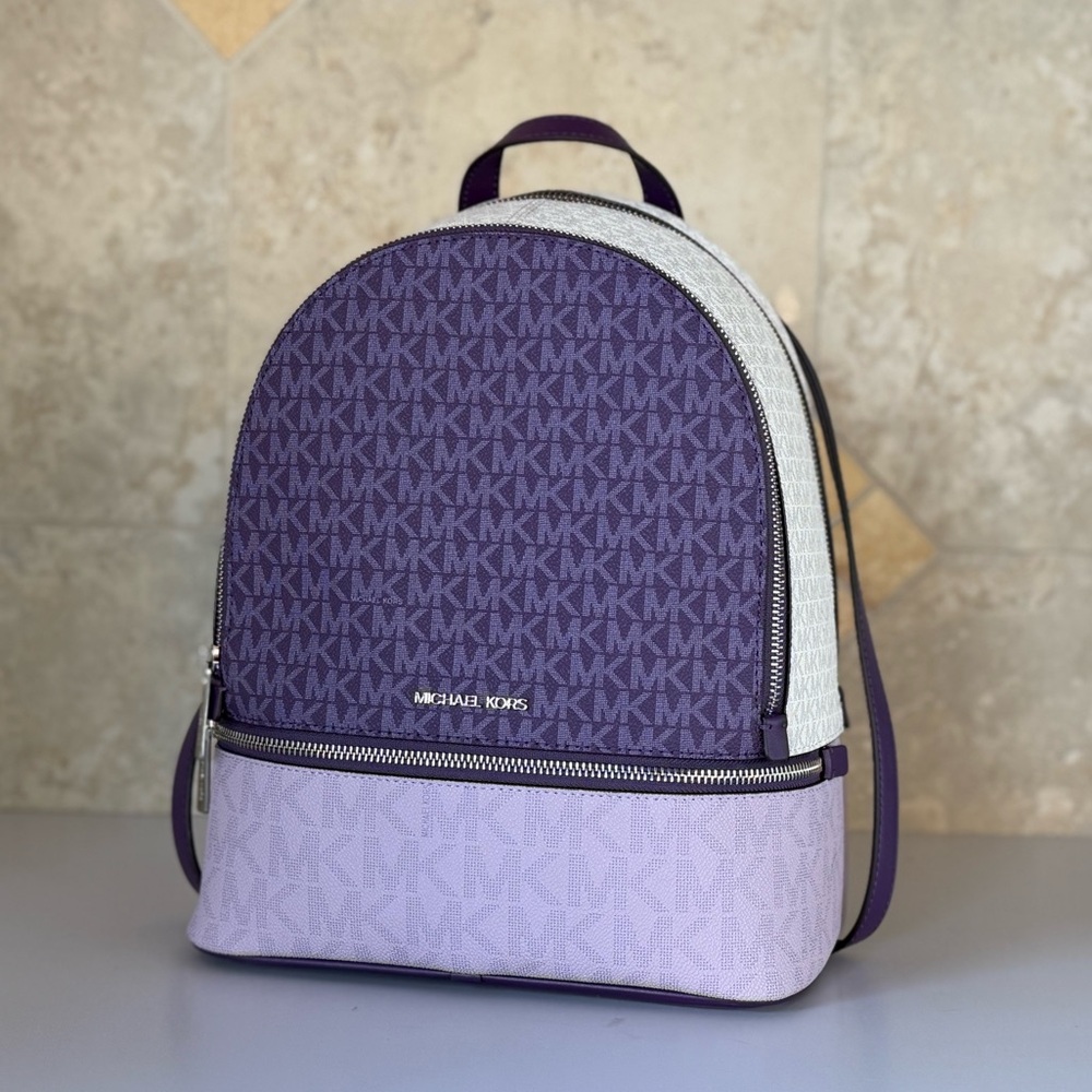 Michael Kors Rhea Medium Backpack Purple Multi - Picture 4 of 12